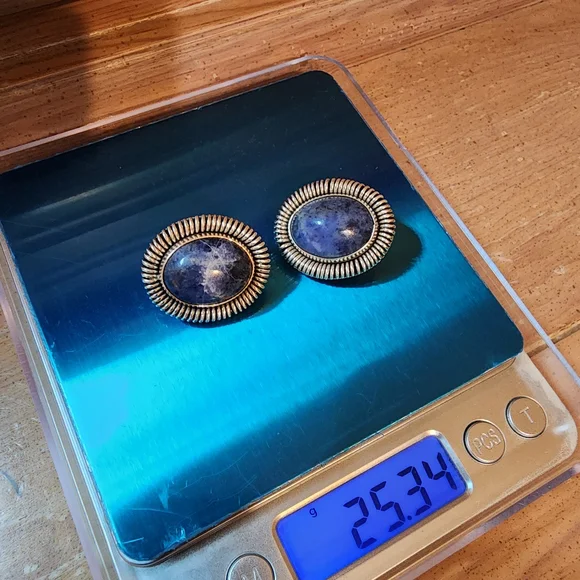 925 Silver and Blue Oval Earrings SODALITE STONE - Picture 3 of 4